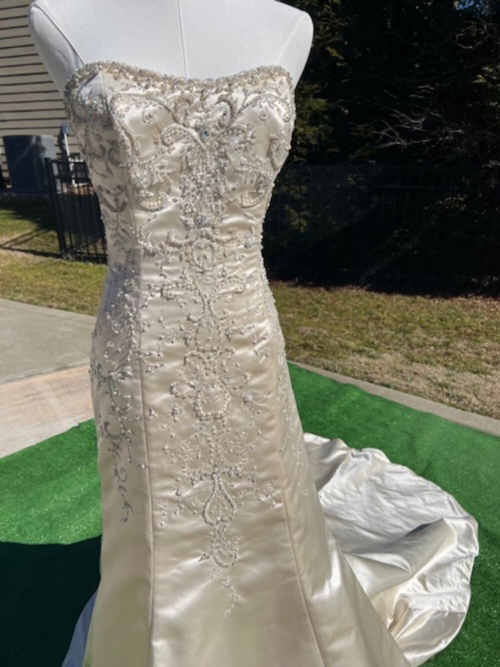 NWT Maggio Sotterio Strapless Satin Gown – Champagne & Pewter – Size 10 - Picture 7 of 16